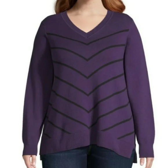 HP 💫 NWT - Liz Claiborne Purple L/S V-neck Sweater w/Chevron Stripes in 2XL - Picture 13 of 13